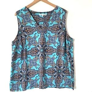 Blue Patterned Sleeveless Top